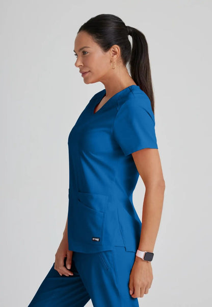 Grey's Anatomy™ Spandex Stretch "Emma" 4-Pocket V-Neck Scrub Top - New Royal - The Uniform Store