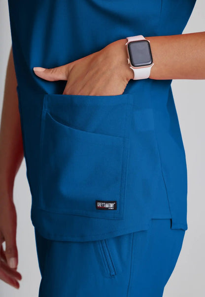 Grey's Anatomy™ Spandex Stretch "Emma" 4-Pocket V-Neck Scrub Top - New Royal - The Uniform Store