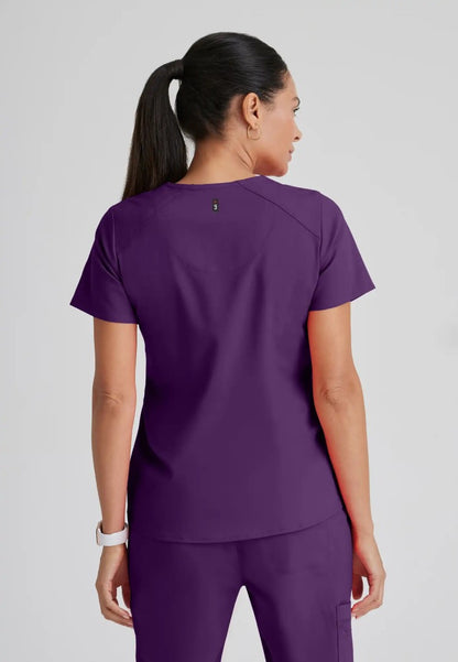 Grey's Anatomy™ Spandex Stretch "Emma" 4-Pocket V-Neck Scrub Top - Eggplant - The Uniform Store