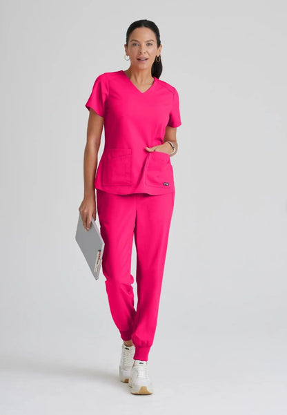 Grey's Anatomy™ Spandex Stretch "Emma" 4-Pocket V-Neck Scrub Top - Vibrance Pink - The Uniform Store