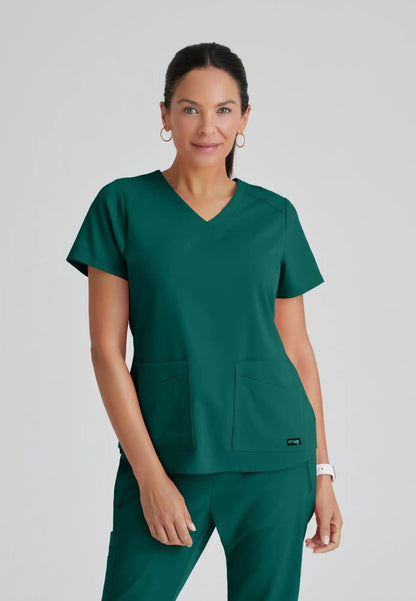 Grey's Anatomy™ Spandex Stretch "Emma" 4-Pocket V-Neck Scrub Top - Hunter Green - The Uniform Store
