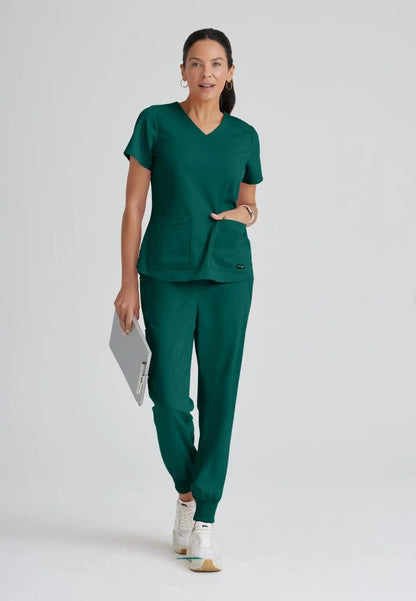 Grey's Anatomy™ Spandex Stretch "Emma" 4-Pocket V-Neck Scrub Top - Hunter Green - The Uniform Store