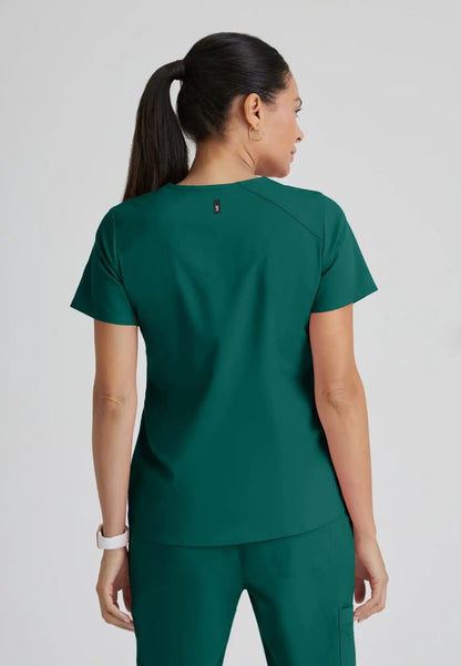 Grey's Anatomy™ Spandex Stretch "Emma" 4-Pocket V-Neck Scrub Top - Hunter Green - The Uniform Store
