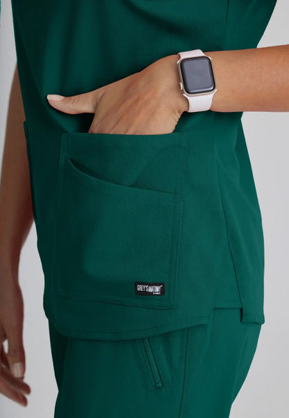 Grey's Anatomy™ Spandex Stretch "Emma" 4-Pocket V-Neck Scrub Top - Hunter Green - The Uniform Store