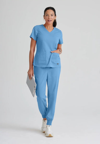 Grey's Anatomy™ Spandex Stretch "Emma" 4-Pocket V-Neck Scrub Top - Ciel Blue - The Uniform Store