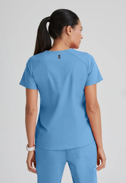 Grey's Anatomy™ Spandex Stretch "Emma" 4-Pocket V-Neck Scrub Top - Ciel Blue - The Uniform Store