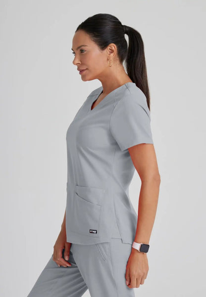 Grey's Anatomy™ Spandex Stretch "Emma" 4-Pocket V-Neck Scrub Top - Moonstruck - The Uniform Store