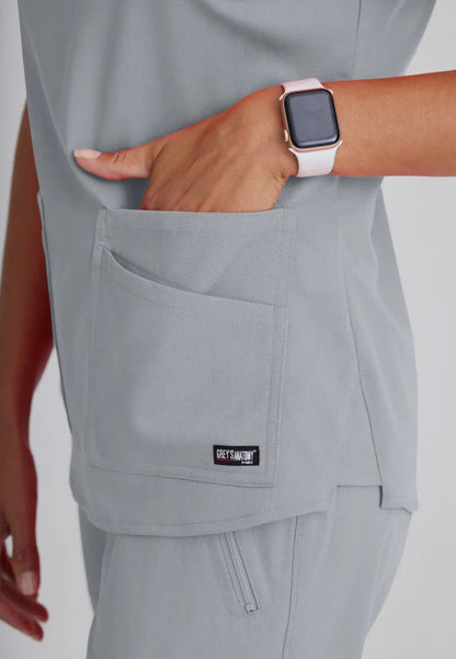 Grey's Anatomy™ Spandex Stretch "Emma" 4-Pocket V-Neck Scrub Top - Moonstruck - The Uniform Store