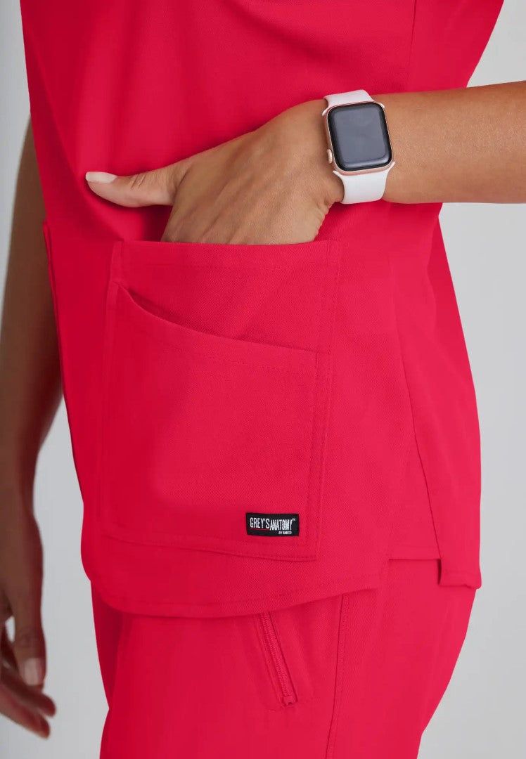 Haut d'uniforme médical à 4 poches et col en V Emma - Rouge écarlate