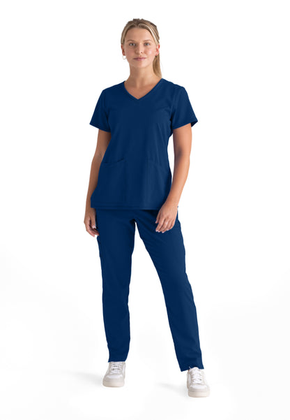 Serena 3-Pocket Ribbed Scrub Top - Indigo
