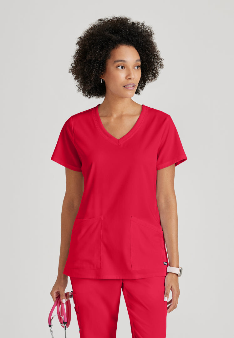 Serena 3-Pocket Ribbed Scrub Top - Scarlet Red