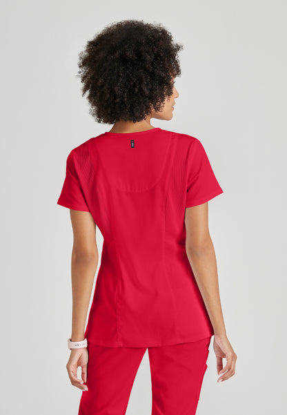 Serena 3-Pocket Ribbed Scrub Top - Scarlet Red