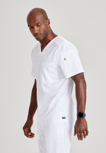 Blusa médica Murphy con cuello en V y dos bolsillos - Blanca