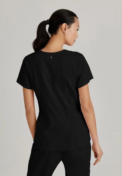 Grey's Anatomy™ Spandex Stretch "Carly" 3-Pocket Curved V-Neck Scrub Top - Black - The Uniform Store