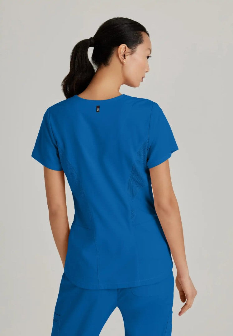 Grey's Anatomy™ Spandex Stretch "Carly" 3-Pocket Curved V-Neck Scrub Top - New Royal - The Uniform Store