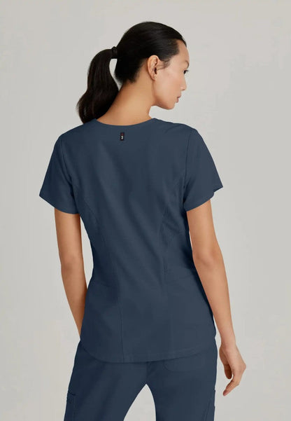 Grey's Anatomy™ Spandex Stretch "Carly" 3-Pocket Curved V-Neck Scrub Top - Steel - The Uniform Store
