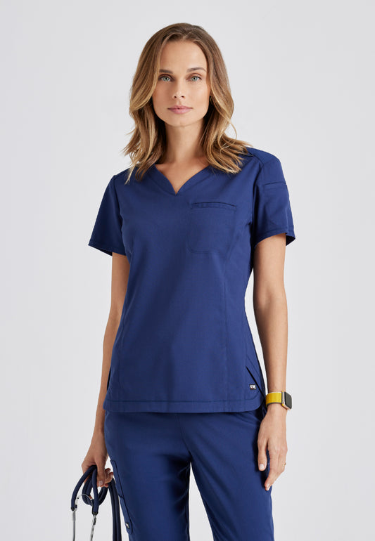 Grey's Anatomy™ Spandex Stretch "Capri" 2-Pocket Scrub Top - Indigo