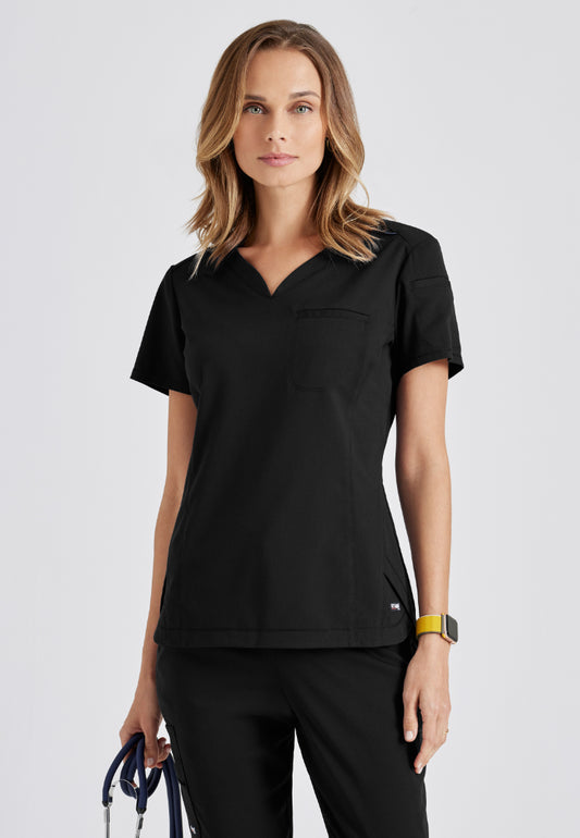 Grey's Anatomy™ Spandex Stretch "Capri" 2-Pocket Scrub Top - Black