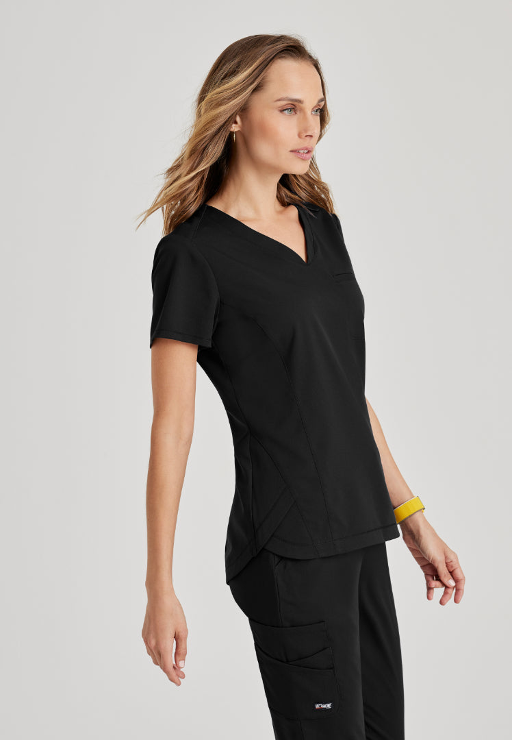 Grey's Anatomy™ Spandex Stretch "Capri" 2-Pocket Scrub Top - Black