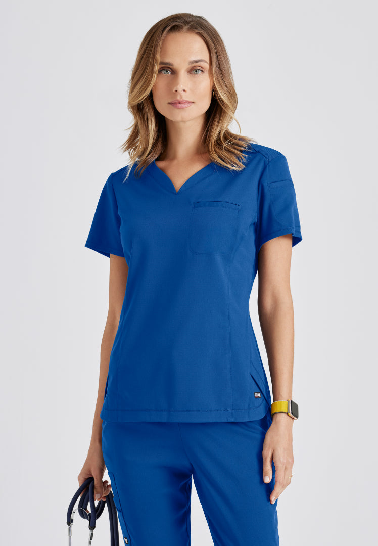 Grey's Anatomy™ Spandex Stretch "Capri" 2-Pocket Scrub Top - New Royal