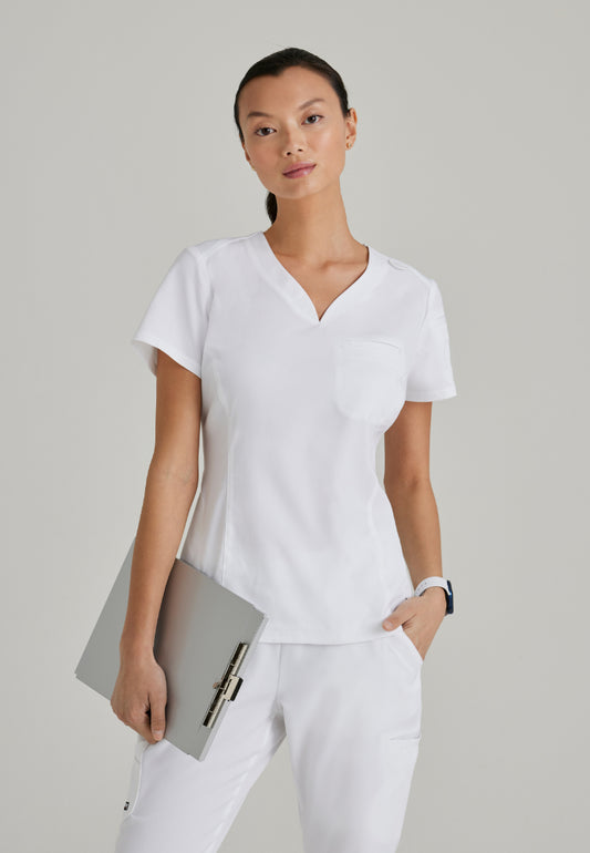 Grey's Anatomy™ Spandex Stretch "Capri" 2-Pocket Scrub Top - White