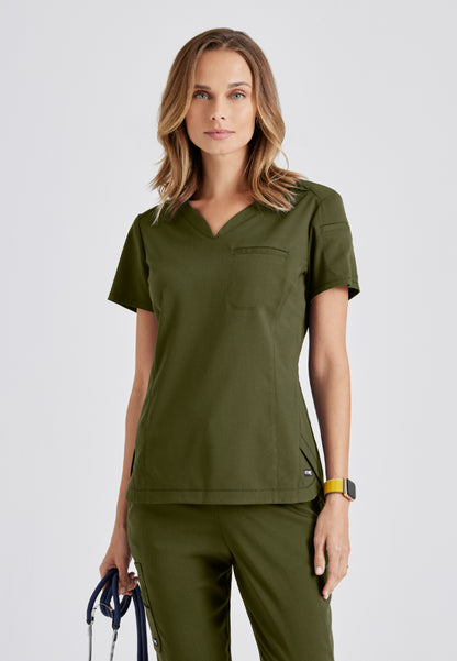 Blusa médica Capri de dos bolsillos - Verde oliva