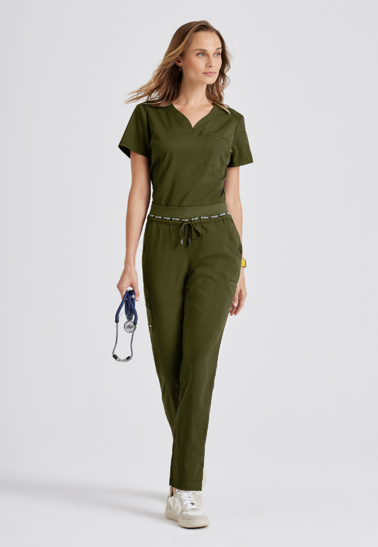 Grey's Anatomy™ Spandex Stretch "Capri" 2-Pocket Scrub Top - Olive