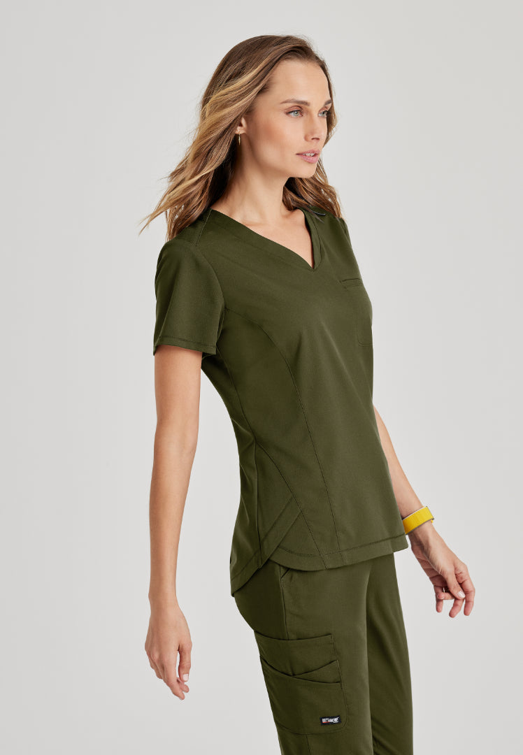 Grey's Anatomy™ Spandex Stretch "Capri" 2-Pocket Scrub Top - Olive