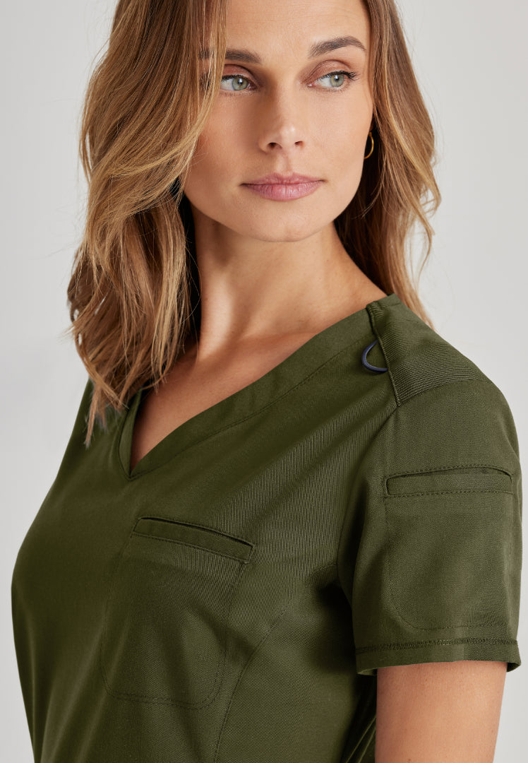 Grey's Anatomy™ Spandex Stretch "Capri" 2-Pocket Scrub Top - Olive