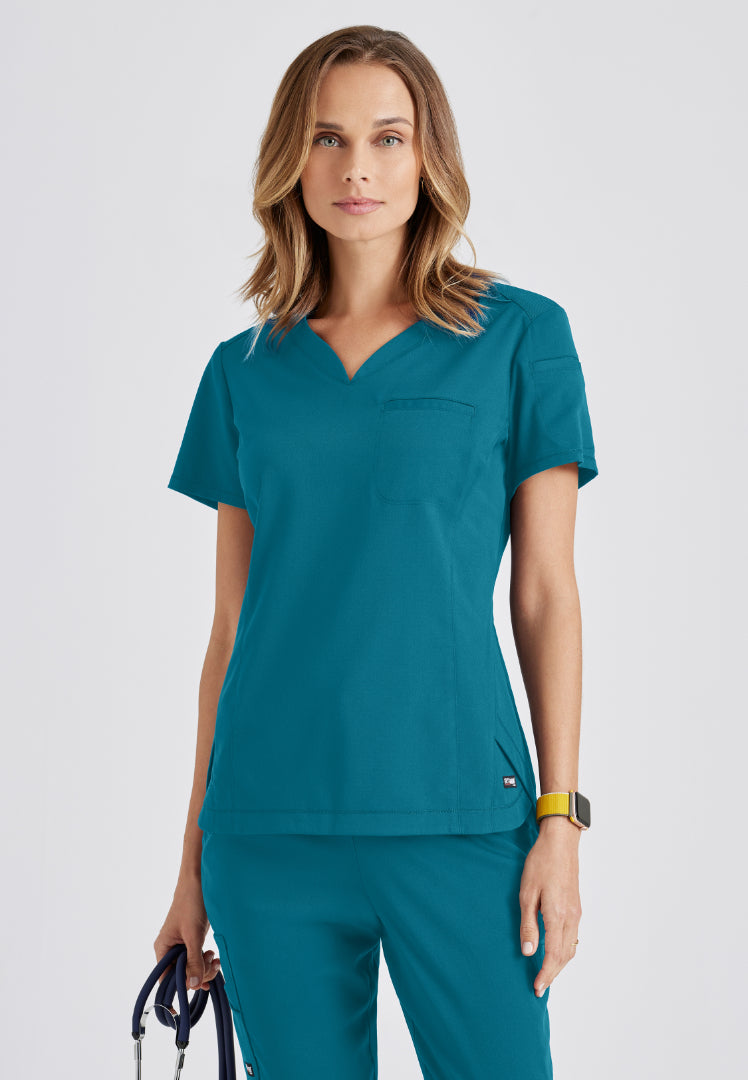 Grey's Anatomy™ Spandex Stretch "Capri" 2-Pocket Scrub Top - Bahama