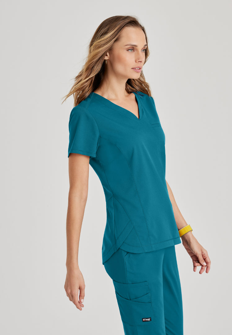 Grey's Anatomy™ Spandex Stretch "Capri" 2-Pocket Scrub Top - Bahama