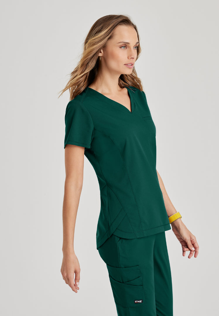 Grey's Anatomy™ Spandex Stretch "Capri" 2-Pocket Scrub Top - Hunter Green