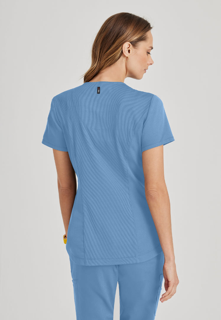 Grey's Anatomy™ Spandex Stretch "Capri" 2-Pocket Scrub Top - Ciel Blue