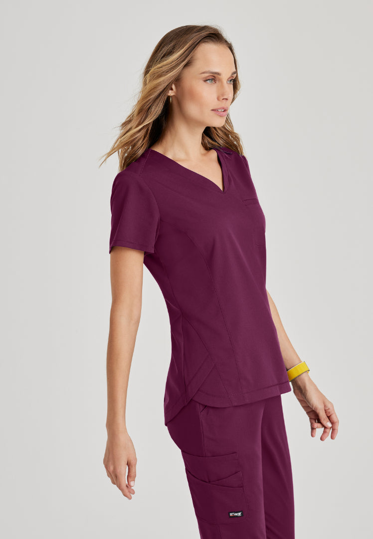 Grey's Anatomy™ Spandex Stretch "Capri" 2-Pocket Scrub Top - Wine