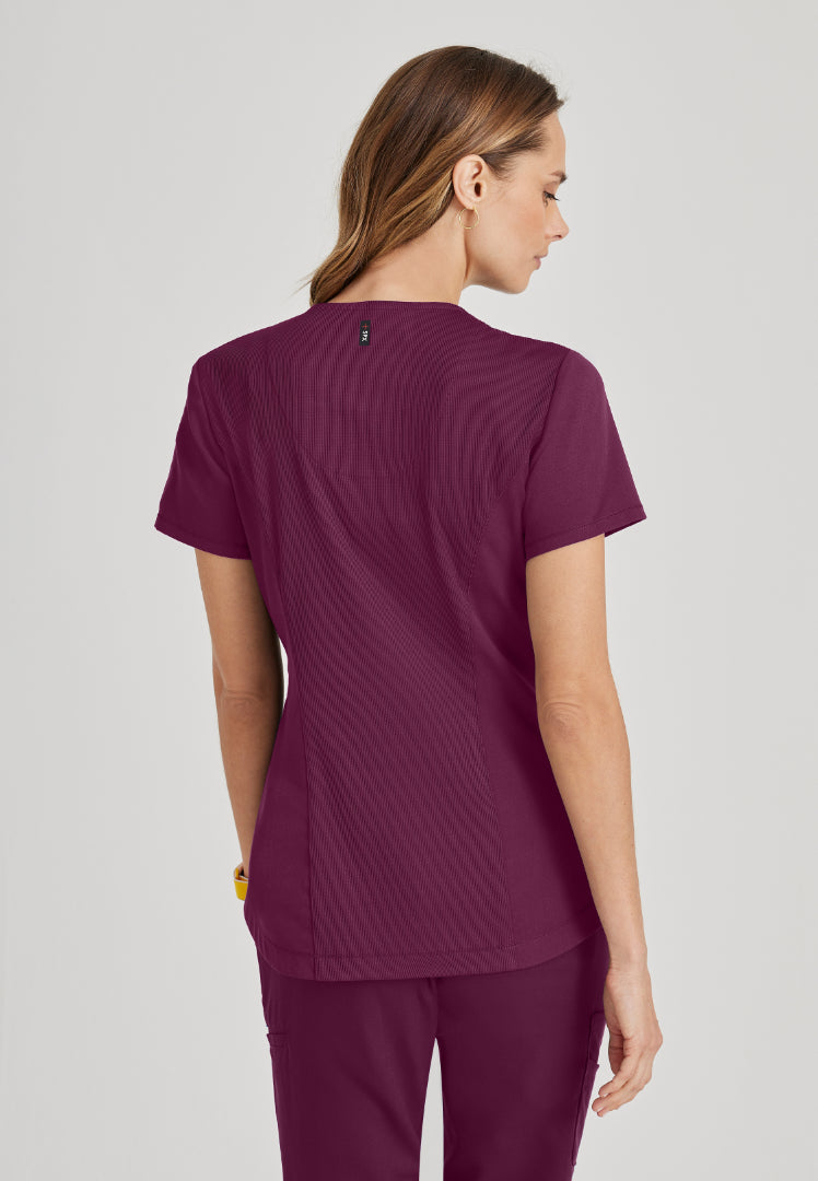 Grey's Anatomy™ Spandex Stretch "Capri" 2-Pocket Scrub Top - Wine