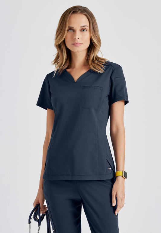 Grey's Anatomy™ Spandex Stretch "Capri" 2-Pocket Scrub Top - Steel