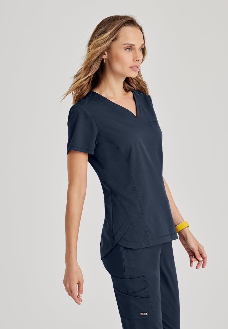 Grey's Anatomy™ Spandex Stretch "Capri" 2-Pocket Scrub Top - Steel