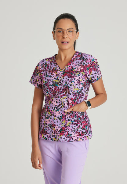 4-Pocket V-Neck Print Scrub Top - Tropical Morning