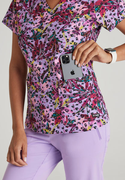 4-Pocket V-Neck Print Scrub Top - Tropical Morning