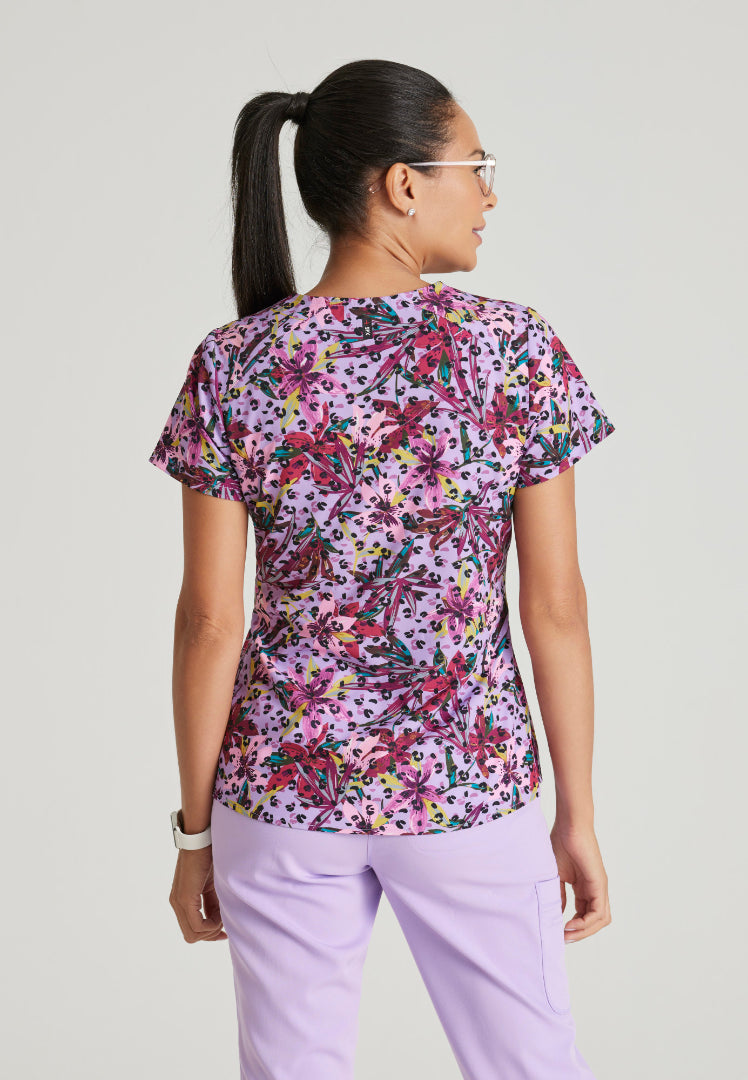 Grey's Anatomy™ Spandex Stretch 4-Pocket V-Neck Print Scrub Top - Tropical Morning