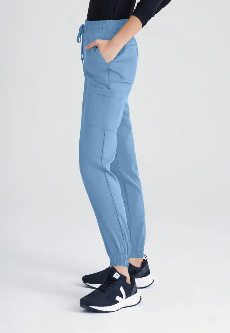 Grey's Anatomy™ Evolve "Terra" 6-Pocket Mid-Rise Cargo Pant - Ciel Blue - The Uniform Store