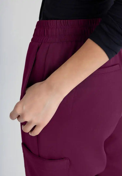 Grey's Anatomy™ Evolve "Terra" 6-Pocket Mid-Rise Cargo Pant - Wine - The Uniform Store