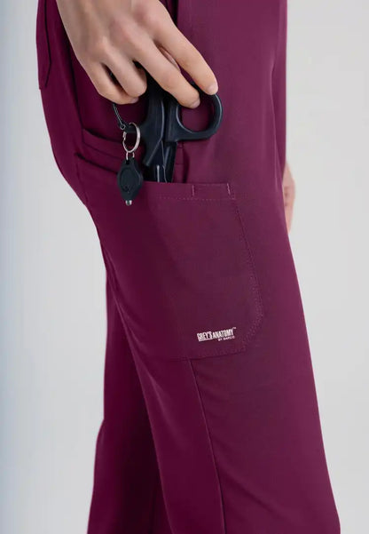 Grey's Anatomy™ Evolve "Cosmo" 6-Pocket Mid-Rise Tapered Leg Pant - Wine - The Uniform Store