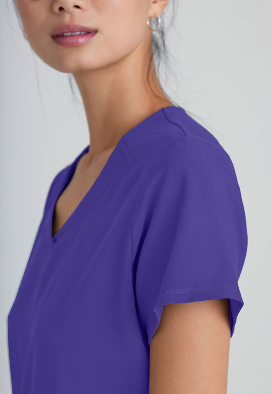 Grey's Anatomy™ Evolve "Rhythm" 2-Pocket Piped V-Neck Top - New Grape