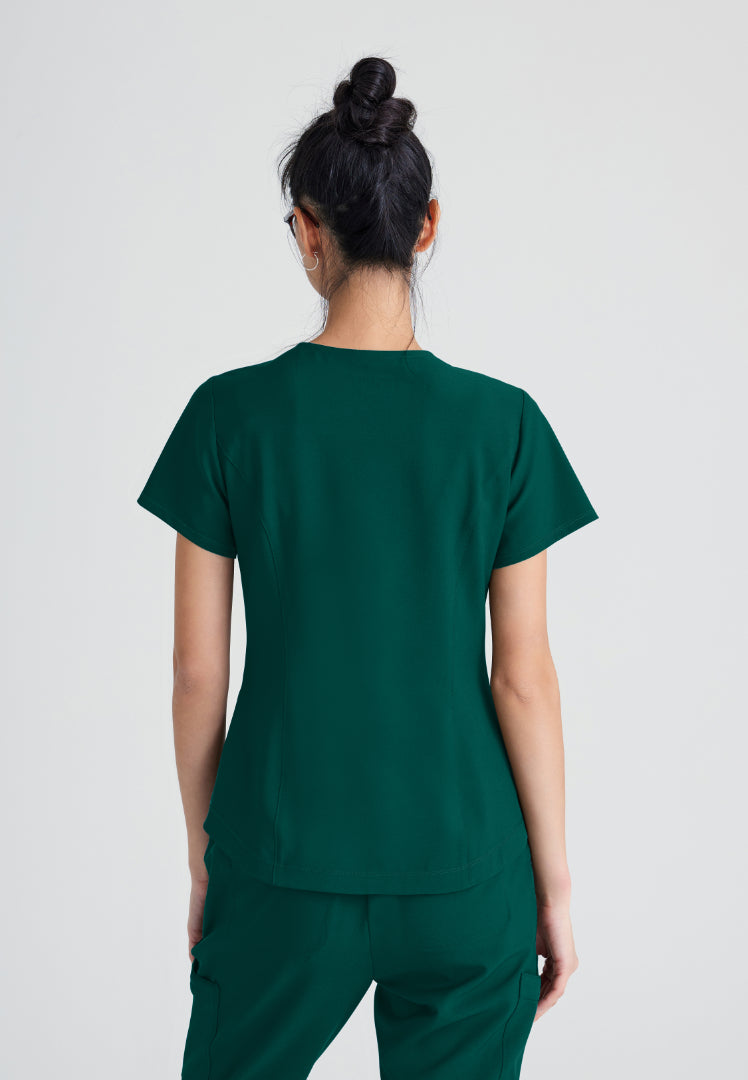 Grey's Anatomy™ Evolve "Rhythm" 2-Pocket Piped V-Neck Top - Hunter Green