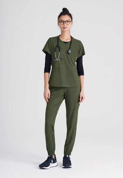 Grey's Anatomy™ Evolve "Terra" 6-Pocket Mid-Rise Cargo Pant - Fern - The Uniform Store