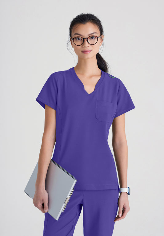 Grey's Anatomy Evolve "Sway" Banded V-Neck Tuck-In Top - New Grape