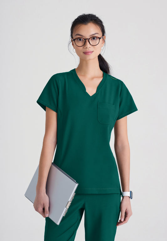 Grey's Anatomy™ Evolve "Sway" Banded V-Neck Tuck-In Top - Hunter Green