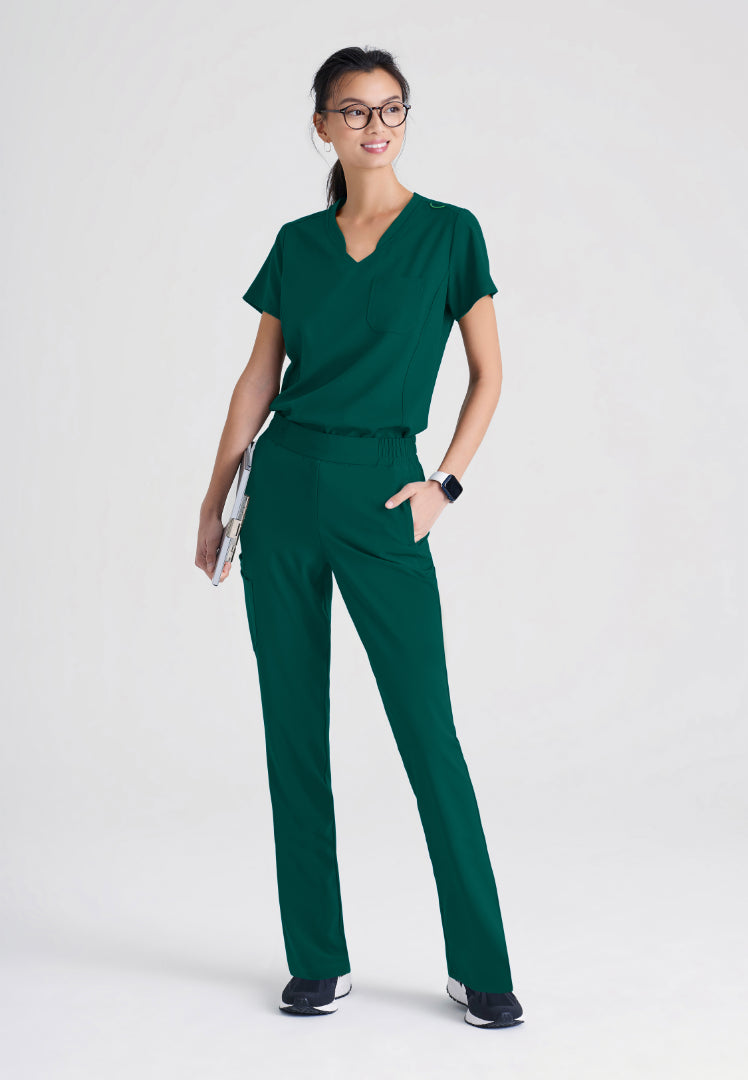 Grey's Anatomy™ Evolve "Sway" Banded V-Neck Tuck-In Top - Hunter Green