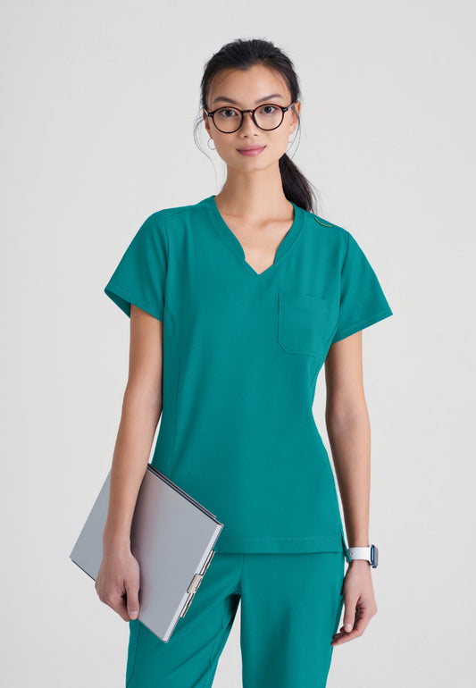 Grey's Anatomy™ Evolve "Sway" Banded V-Neck Tuck-In Top - Teal